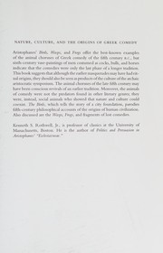 Cover of Nature, Culture, and the Origins of Greek Comedy by Rothwell, Kenneth S., Jr.