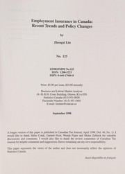 Front cover of Employment insurance in Canada by Zhengxi Lin