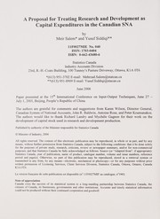 Front cover of A proposal for treating research and development as capital expenditures in the Canadian SNA by Meir Salem