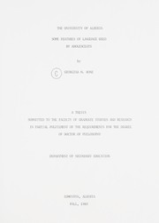 Front cover of Some features of language used by adolescents by Georgina M. Bone