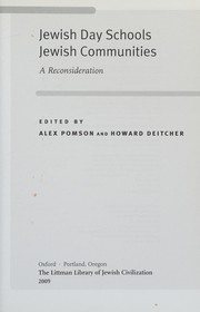 Front cover of Jewish day schools, Jewish communities by Alex Pomson