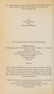 Cover of Einführung in die Literaturtheorie by Terry Eagleton