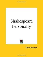 Cover of Shakespeare personally by David Masson