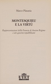 Cover of Montesquieu e la virtù by Marco Platania