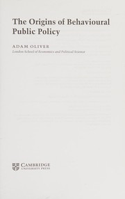 Front cover of Origins of Behavioural Public Policy by Adam Oliver