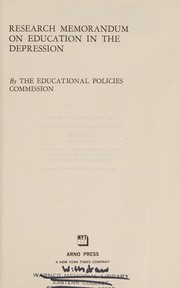 Cover of Research memorandum on education in the depression by Educational Policies Commission.