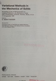 Front cover of Variational methods in the mechanics of solids by IUTAM Symposium on Variational Methods in the Mechanics of Solids (1978 Northwestern University)