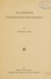 Front cover of Allgemeine Volkswirtschaftslehre by Wilhelm Hector Richard Albrecht Lexis