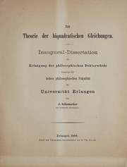 Front cover of Zur Theorie der biquadratischen Gleichungen by J. Schumacher