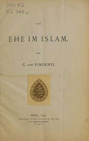 Cover of Die Ehe im Islam by Carl von Vincenti