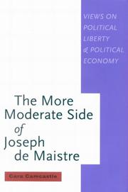 Front cover of The More Moderate Side of Joseph De Maistre by Cara Camcastle