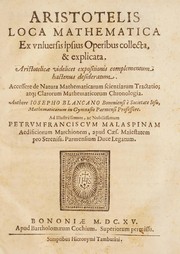 Front cover of Aristotelis loca mathematica ex vniuersis ipsius operibus collecta, & explicata by Giuseppe Biancani