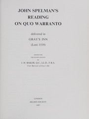 Front cover of John Spelmans̓ reading on quo warranto delivered in Grays̓ Inn (Lent 1519) by Spelman, John Sir