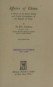 Front cover of Affairs of China by Eric Teichman