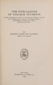 Front cover of The intelligence of college students by Andrew Hamilton MacPhail