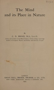 Front cover of The mind and its place in nature by C. D. Broad