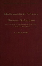 Front cover of Mathematical theory of human relations by Nicolas Rashevsky