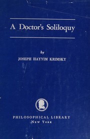 Front cover of A doctor's soliloquy by Joseph Hayyim Krimsky