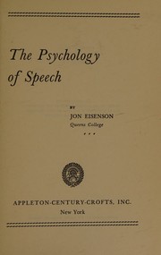 Front cover of The psychology of speech by Jon Eisenson