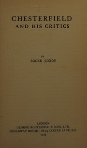 Front cover of Chesterfield and his critics by Roger Coxon