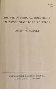 Front cover of The use of personal documents in psychological science by Gordon W. Allport