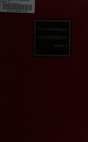 Cover of Community by Carl Joachim Friedrich
