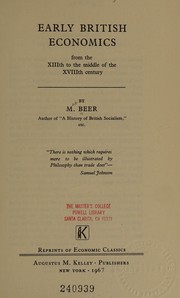 Front cover of Early British economics from the XIIIth to the middle of the XVIIIth century by Max Beer