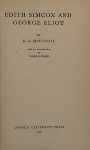 Cover of Edith Simcox and George Eliot by K. A. McKenzie