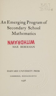 Front cover of An emerging program of secondary school mathematics by Max Beberman