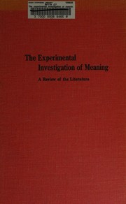 Front cover of The experimental investigation of meaning by Marjorie Broer Creelman