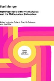 Front cover of Reminiscences of the Vienna Circle and the Mathematical Colloquium by Karl Menger