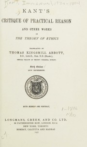 Front cover of Kant's Critique of practical reason and other works on the theory of ethics by Immanuel Kant