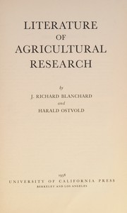 Cover of Literature of agricultural research by J. Richard Blanchard