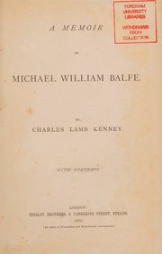 Front cover of A Memoir of Michael William Balfe by Charles Lamb Kenney