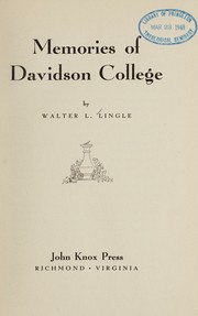Front cover of Memories of Davidson College by Walter Lee Lingle