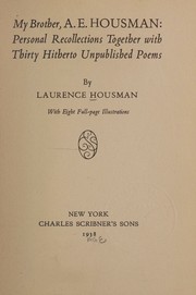 Front cover of My brother, A.E. Housman by Laurence Housman