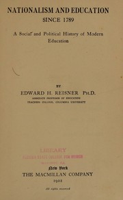 Cover of Nationalism and education since 1789 by Edward Hartman Reisner