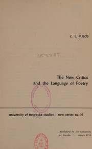 Front cover of The new critics and the language of poetry by C. E. Pulos