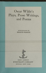 Front cover of Oscar Wilde's Plays, Prose Writings, and Poems by Oscar Wilde