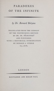 Front cover of Paradoxes of the infinite by Bernard Bolzano
