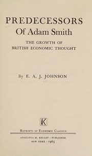 Front cover of Predecessors of Adam Smith by Edgar Augustus Jerome Johnson