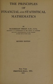 Front cover of The principles of financial and statistical mathematics by Maximilian Philip