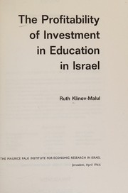 Front cover of The profitability of investment in education in Israel by Ruth Klinov-Malul