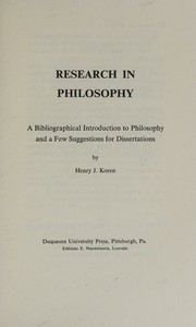 Front cover of Research in philosophy by Henry J. Koren