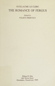 Front cover of The romance of Fergus by Guillaume le Clerc