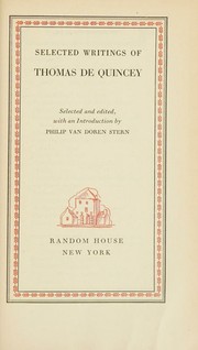 Front cover of Selected writings of Thomas de Quincey by Thomas De Quincey