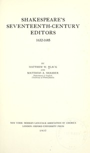 Front cover of Shakespeare's seventeenth-century editors, 1632-1685 by Matthew Wilson Black