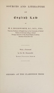 Cover of Sources and literature of English law by Holdsworth, William Searle Sir