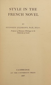 Front cover of Style in the French novel by Stephen Ullmann