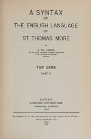 Front cover of A syntax of the English language of St. Thomas More by F. Th Visser